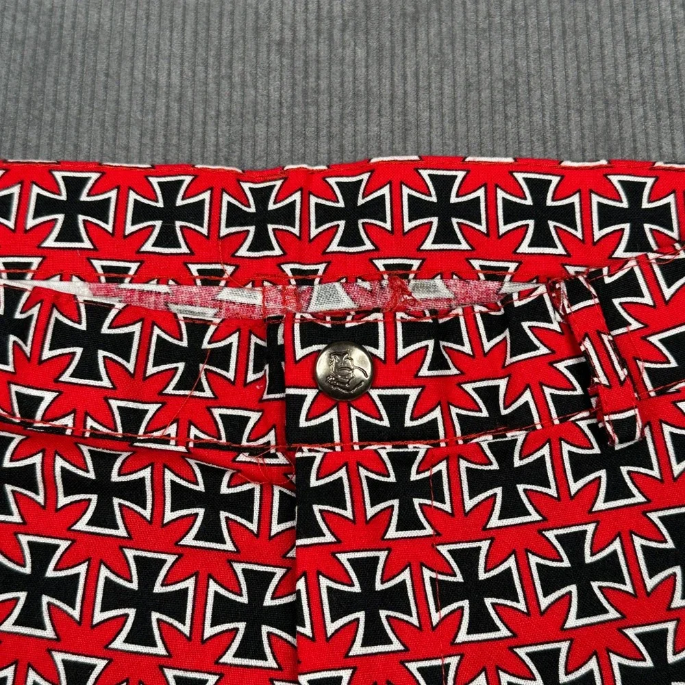 Vintage Lifes A Beach Iron Cross Print Pants Red Black Surf Streetwear 31x34
